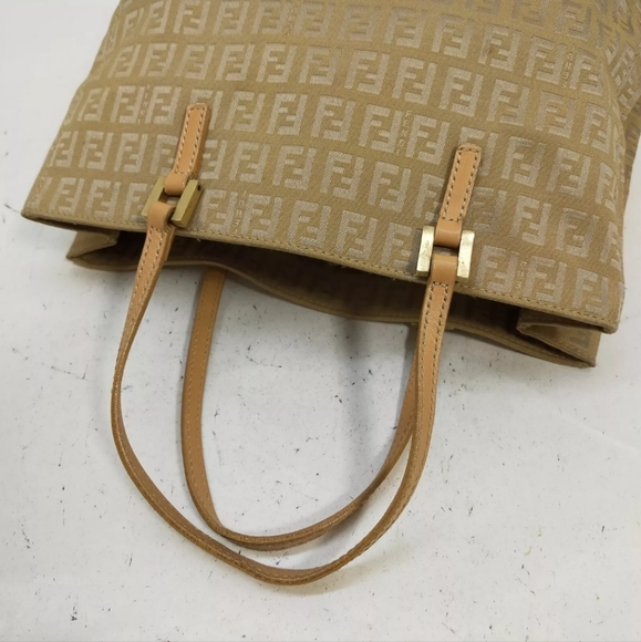 Auth Fendi Canvas Gold/Biege Leather Bag - Picture 12 of 12